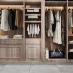 Walk-In Closet Designs for Stylish Bedroom Storage 3d rendering minimal scandinavian wood walk in closet with wardrobe